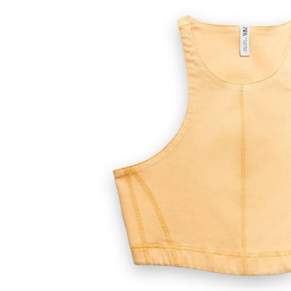 Zara Orange Denim Crop Top & High Waist Bike Shorts Set US XS BNWT - Picture 11 of 16